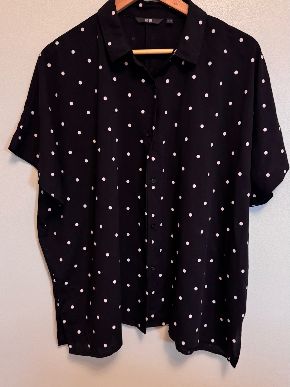 Uniqlo Black Short Sleeve Shirt with White Polka Dots